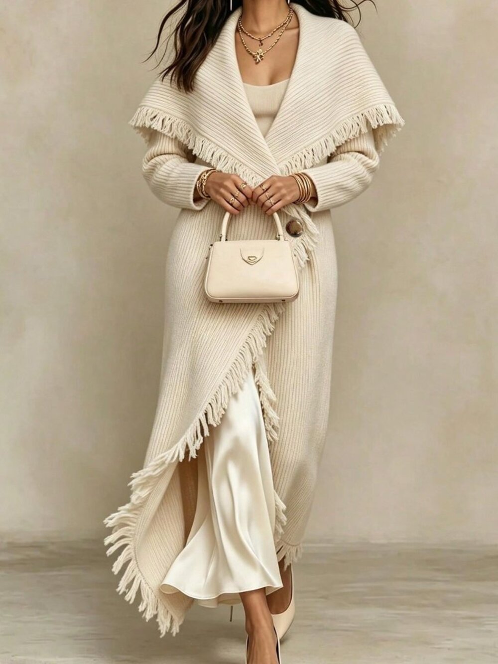 Apricot Elegant Women's Tassel Cardigan - Picture 3 of 5
